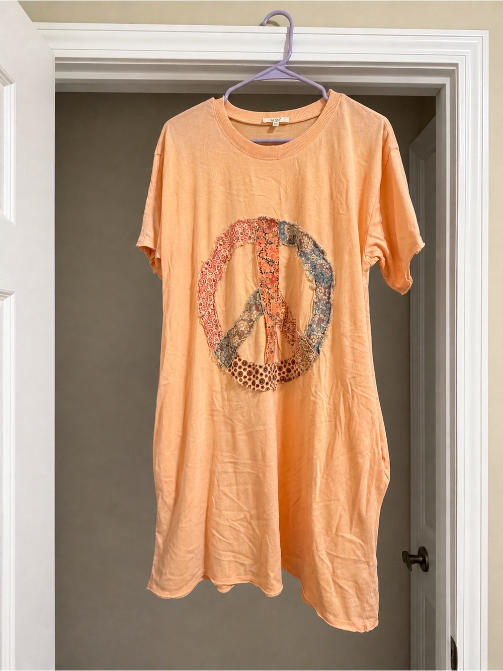 Peach Peace Sign Graphic Tee Dress